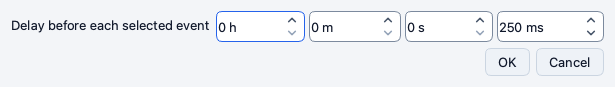 The Set Delay dialog with the fields for hours and minutes and seconds and milliseconds